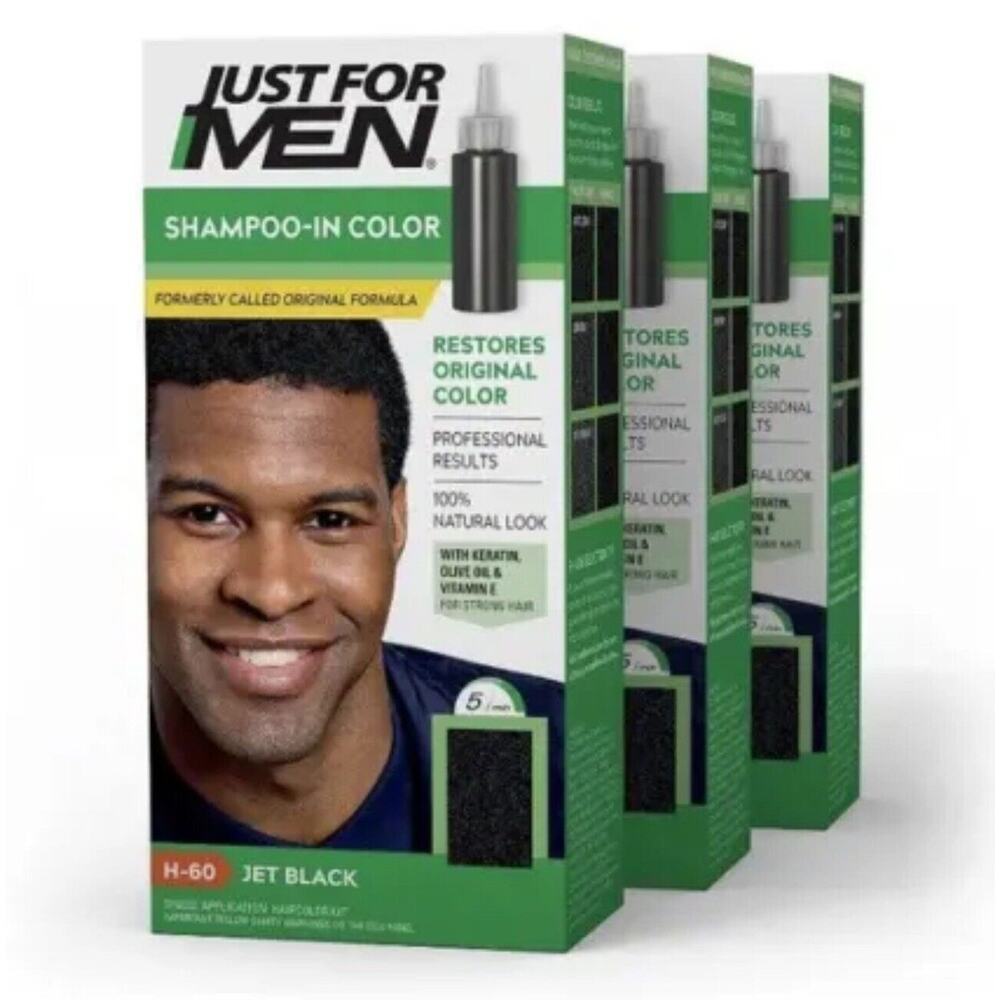 Just for Men Shampoo In Hair Color H-60 JET BLACK, 3-Pack
